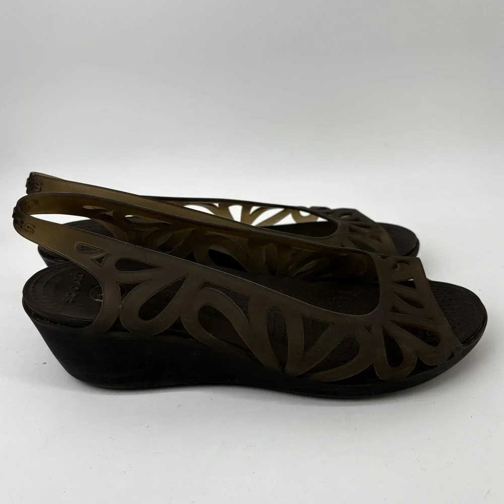Women's CROCS Adrina III Mini Wedge Jelly Sandals Brown Size 9